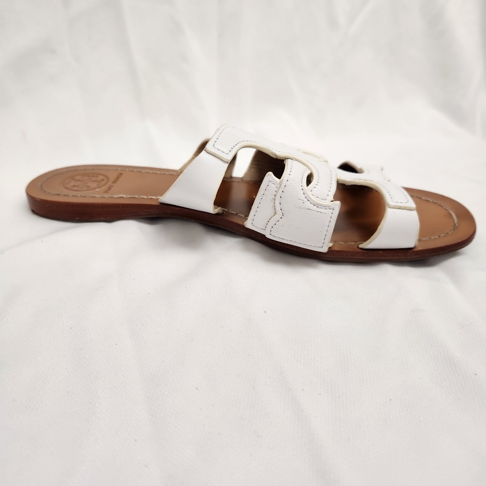 Tory Burch White Leather Anchor Flat Slides Size 6.5 - Picture 4 of 8